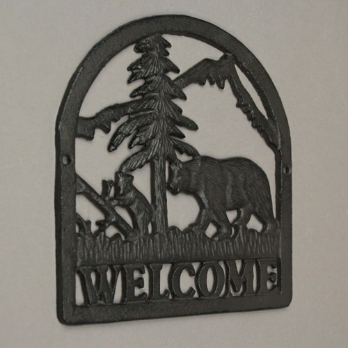 Rustic Brown Cast Iron Bear & Cub Welcome Sign Wall Hanging Plaque Home Décor Additional image