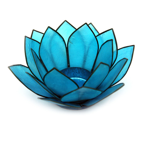 Turquoise Blue Capiz Shell Lotus Flower Tealight Candle Holder Main image