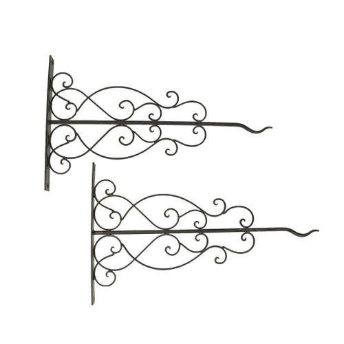 Set of 2 Metal Scroll Plant Hanging Wall Brackets Decorative Home Flower Pot Display Main image