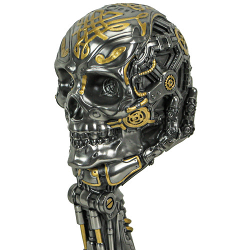 Silver / Gold Finished Steampunk Human Skull Statue - Robotic Arm Base Additional image