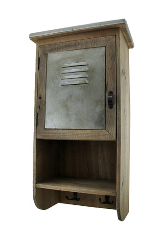 Rustic Reclaimed Wood Wall Cabinet w/Shelf and Hooks 20 in. Main image