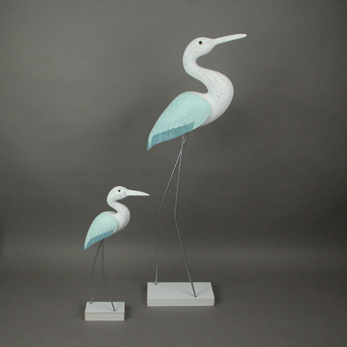 Set of 2 Hand Carved White Painted Wood Bird Home Coastal Decor Sculptures Additional image