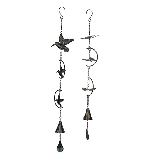 Set of 2 Metal Rustic Hummingbird & Butterfly Wind Chimes Outdoor Home Garden Decor Main image