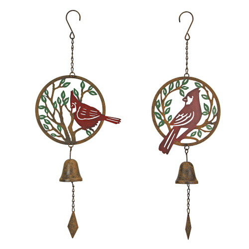 Set of 2 Metal Cardinal Wind Chimes Home Decor Bell Garden Bird Decorations Art Main image