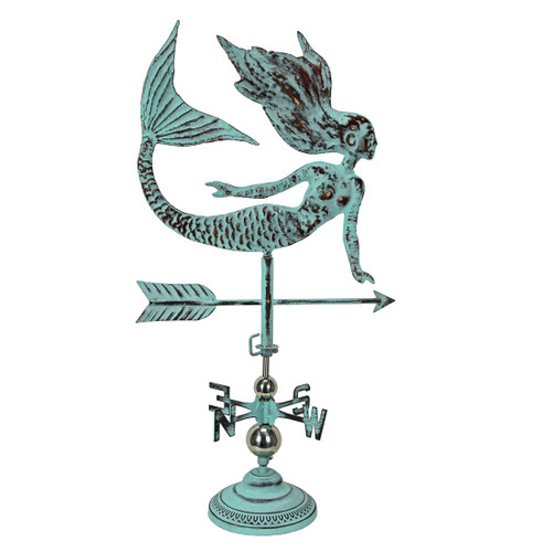 Verdigris Copper Mermaid Tabletop Weathervane Home Garden Decor w/ Optional Fence Mount Main image