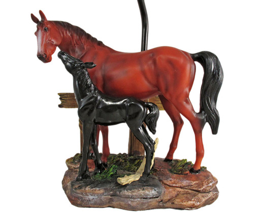 Brown Mare and Foal Horse Hand Painted Table Lamp Base Main image