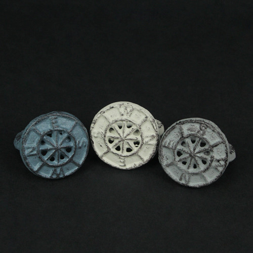 Set of 3 Nautical Cast Iron Compass Rose Napkin Rings Main image