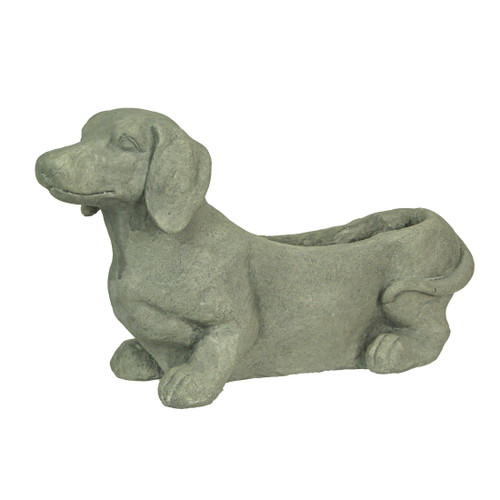 Rustic Distressed Grey Stone Finish Dachshund Dog Indoor Outdoor Planter Pot Main image