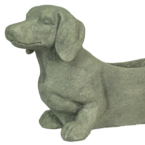 Rustic Distressed Grey Stone Finish Dachshund Dog Indoor Outdoor Planter Pot Additional image