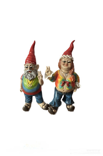 Gnancy and Gnarley Pair of Hippie Garden Gnome Statues Main image