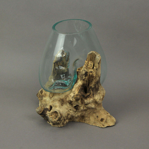 Glass On Teak Driftwood Hand Sculpted Molten Bowl/Plant Terrarium Additional image