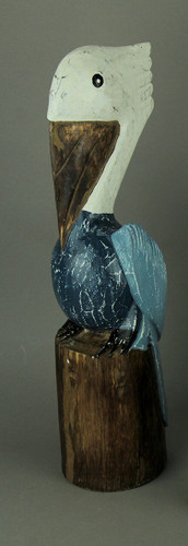Blue Wood Coastal Pelican Perched On Nautical Piling Statue Additional image