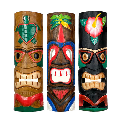 Set of 3 Hand-Carved Polynesian Tiki Masks, 20 Inches High Main image