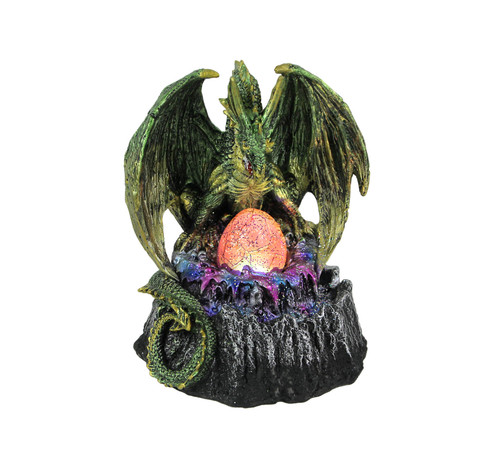 Resin Green Dragon Volcano Egg Figurine LED Accent Light Home Decor Statue Main image