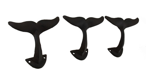 Set of 3 Whale Tail Rustic Brown Cast Iron Wall Hooks Main image