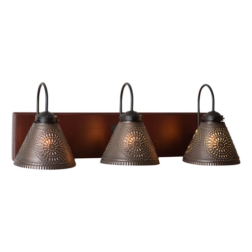 Irvins Country Tinware 3-Light Crestwood Vanity Light in Rustic Red Main image