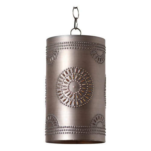 Irvins Country Tinware Rustic Cylinder Pendant in Kettle Black Tin Main image
