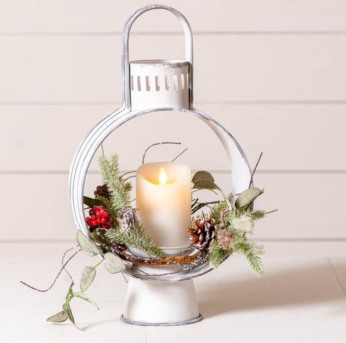 Irvins Country Tinware Open Lantern in Rustic White Additional image