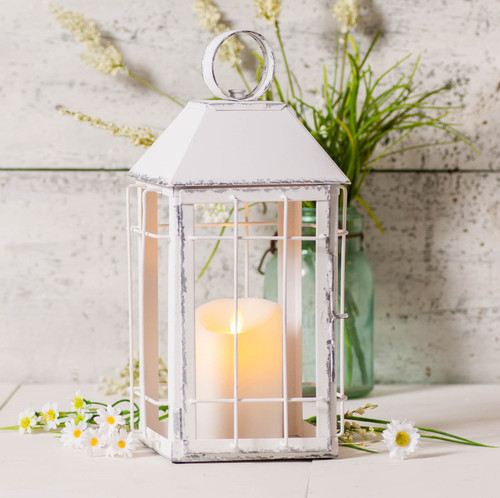 Irvins Country Tinware Rustic Table Lantern in Rustic White Additional image