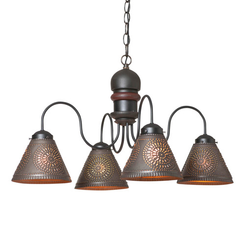 Irvins Country Tinware 4-Arm Cambridge Wood Chandelier in Rustic Black Main image