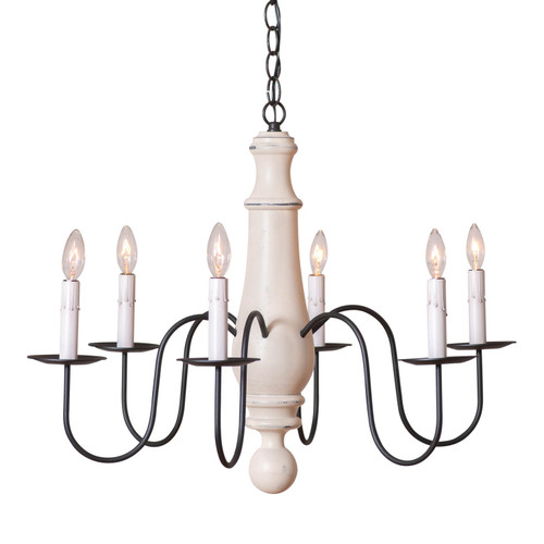 Irvins Country Tinware 6-Arm Large Norfolk Wood Chandelier in Rustic White Main image