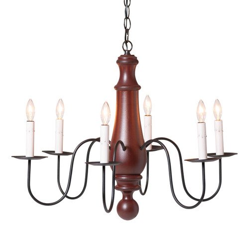 Irvins Country Tinware 6-Arm Large Norfolk Wood Chandelier in Rustic Red Main image