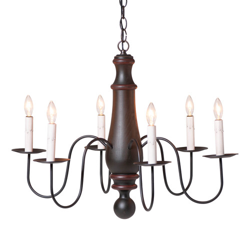 Irvins Country Tinware 6-Arm Large Norfolk Wood Chandelier in Rustic Black Main image