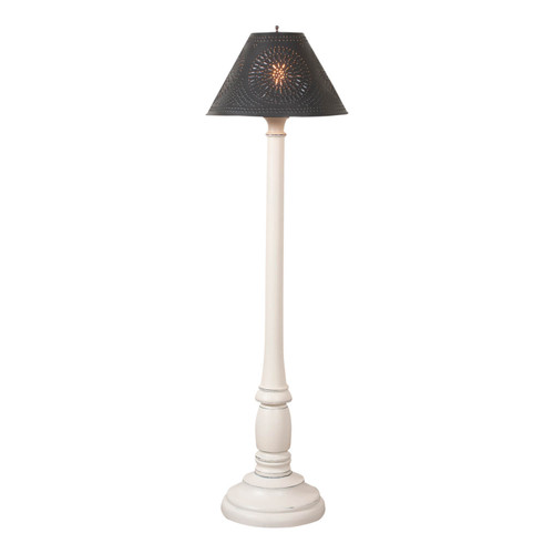 Irvins Country Tinware Brinton Floor Lamp in Rustic White with Smokey Black Metal Shade Main image