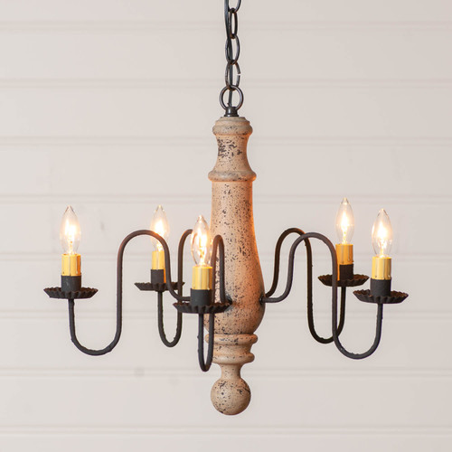 Irvins Country Tinware 5-Arm Medium Norfolk Chandelier in Hartford Buttermilk Additional image