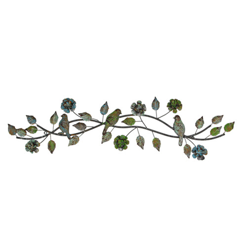 34 Inch Galvanized Metal Birds & Flower Branch Wall Sculpture Home Garden Decor Main image