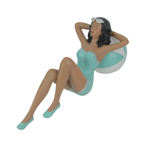 Retro Bathing Beach Girl Laying On Beachball In Turquoise Swimsuit Statue Main image