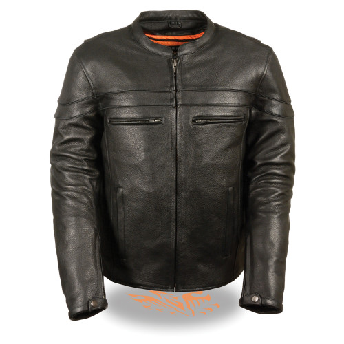 Mens Leather Sporty Scooter Crossover Jacket Concealed Carry Milled Cowhide Main image