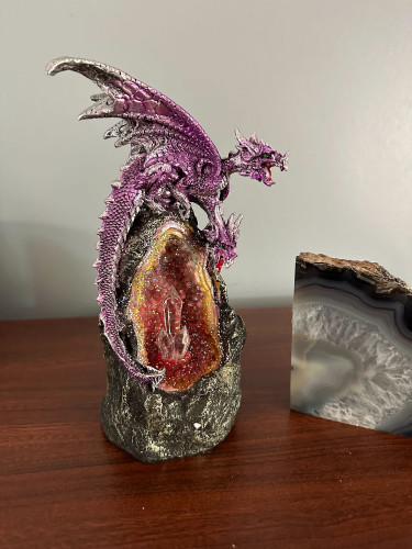 Purple 2 Headed Dragon On Geode Crystal Stone Statue Main image