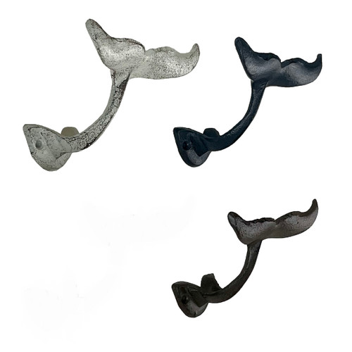 Set of 3 Colorful Cast Iron Whale Tail Wall Hook Decor Main image