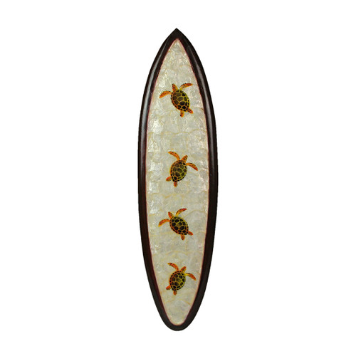 31 In Wood And Capiz Four Turtles Hand Carved Decorative Surfboard Wall Decor Main image