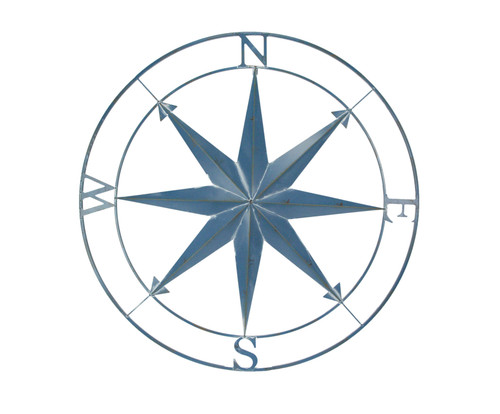 Aegean Blue Indoor Outdoor Metal Compass Rose Wall Sculpture 39.25 Inch Diameter Main image