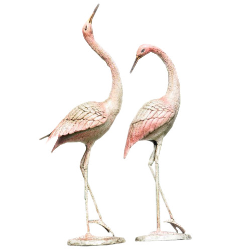 Cast Aluminum Flamboyant Crane Garden Sculpture Pair Main image