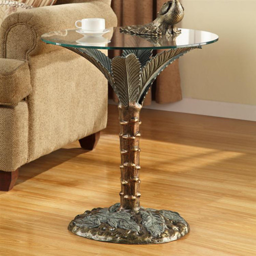 Cast Aluminum Palm Tree Glass Top End Table Additional image