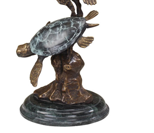Antiqued Brass and Marble Sea Turtle Duet Statue Additional image