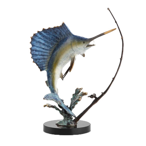 Fighting Sailfish with Tackle Brass Statue on Marble Base Main image