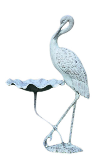 Verdigris Finish Aluminum Crane Birdbath Main image