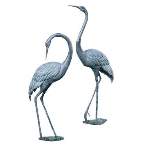 Cast Aluminum Crane Pair Statues Verdigris Finish Main image