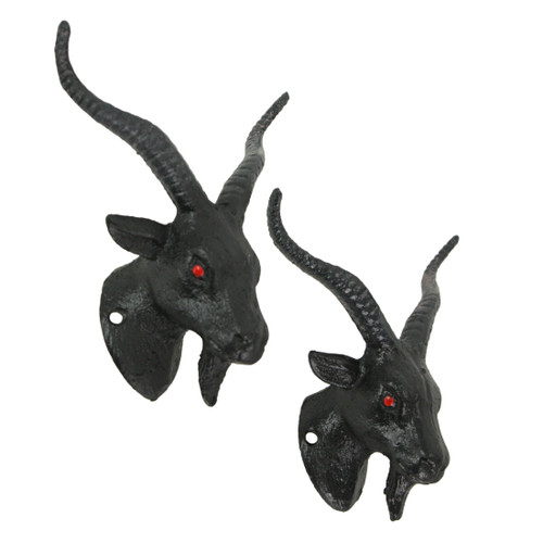 Set of 2 Black Cast Iron Baphomet Wall Hooks Home Décor Main image