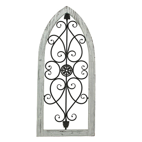40 Inch Wood & Metal White Window Arch Frame Wall Décor Main image