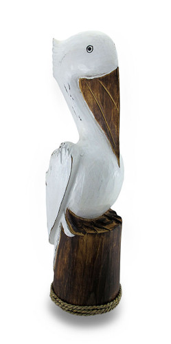 Hand Carved / Painted Wooden Pelican On Piling Statue Coastal Main image