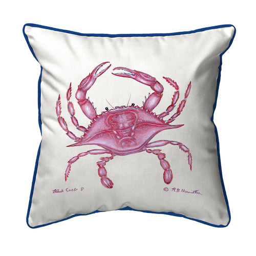 Betsy Drake Pink Crab Small Indoor/Outdoor Pillow 12x12 Main image