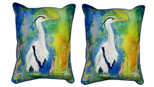 Pair of Betsy Drake D and B’s Blue Heron Large Indoor/Outdoor Pillows Main image