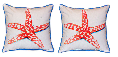 Pair of Betsy Drake Coral Starfish Large Indoor/Outdoor Pillows Main image