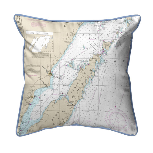 Betsy Drake Door County, Green Bay, WI Nautical Map Large Corded Indoor/Outdoor Pillow 18x18 Main image