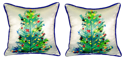 Pair of Betsy Drake Christmas Tree Small Outdoor/Indoor Pillows 12 In. X 12 In. Main image